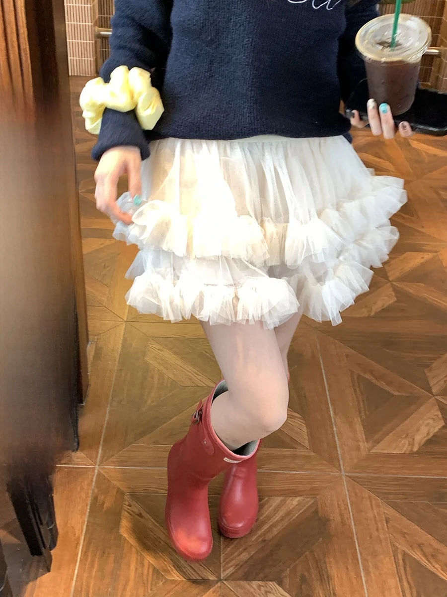 

Sinbounboun Princ Sle ort Skirt Cake Me A-Line Fluffy High Waist Polyester Fiber Daily Wear Fairy T Ballerina Wind