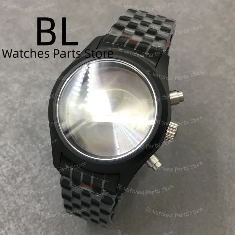 BLIGER 38mm Full Black Brushed PVD VK63 Pilot Style Watch Case Sapphire Crystal For Quartz Chronograph Multi-functional Movment