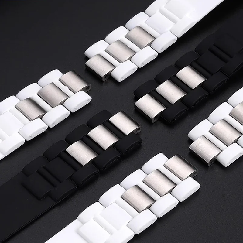 20mm x10mm Raised Black Replacement Silicone Rubber Watch Band For Cartier 21 Chronoscaph W10198U2 W10125U2 strap men bracelet