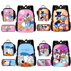 Child Cute Disneys Mickey Donald Duck School Backpack with Lunch Bags ,Pencil Bags ,School Bags for Boys Girls Best Gift