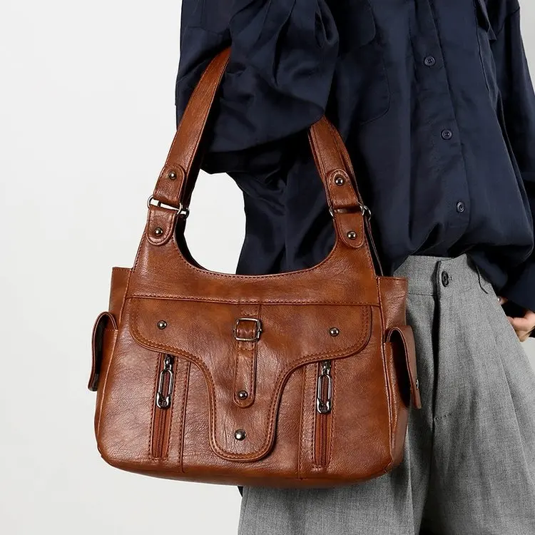 

2026 New Women's Portable Tote Bag Fashion Versatile Shoulder Underarm Bag Retro Large Capacity Casual Mom Bag