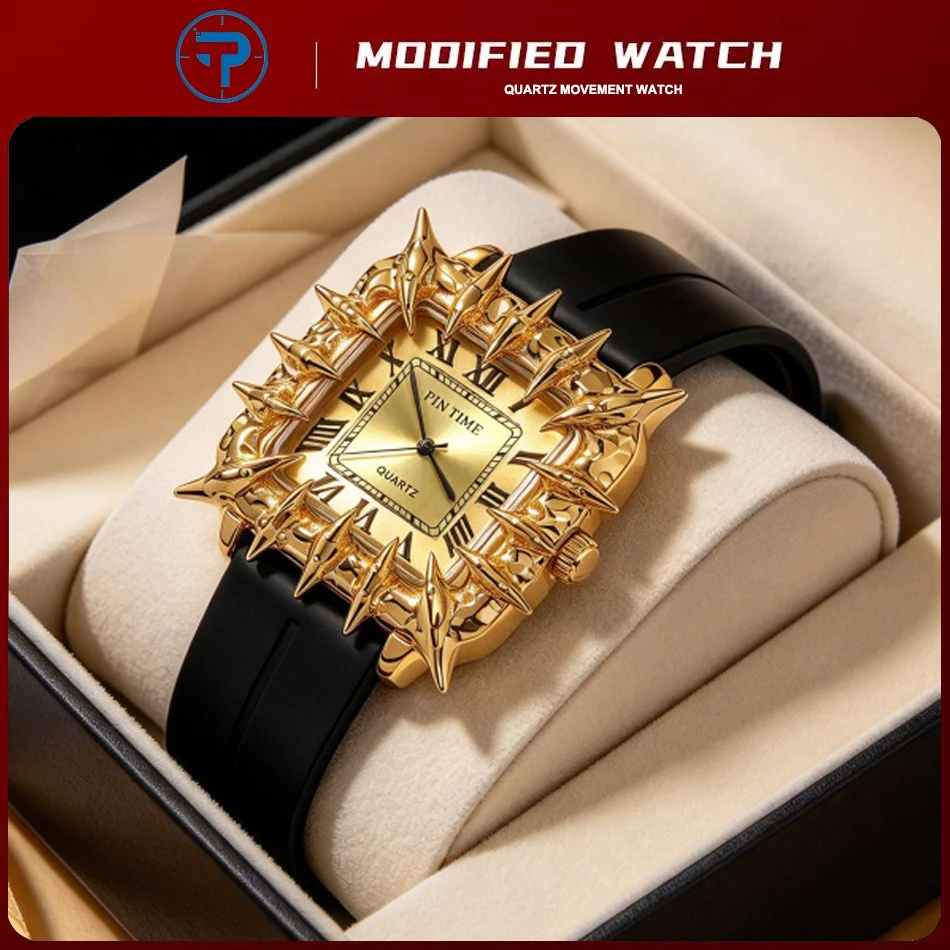 cool-claw-shape-men's-quartz-wristwatch-square-sunburst-dial-magnetic-buckle-silicone-band-hip-hop-fashion-watch-for-men