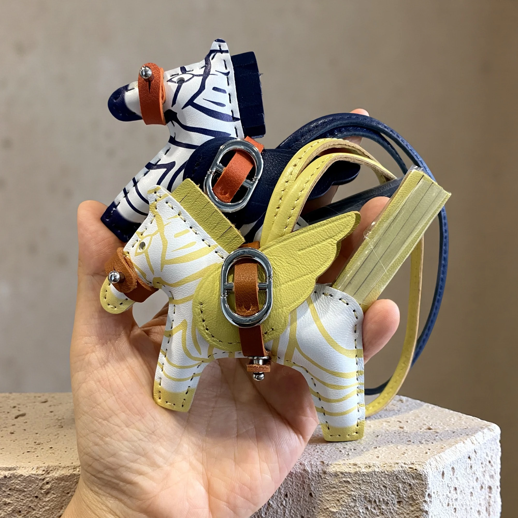 Genuine Sheepskin Leather Zebra Bag Charm, Trendy Animal Pendant Keychain With Stylish Belt Accent, Leather Purse Accessory Gift