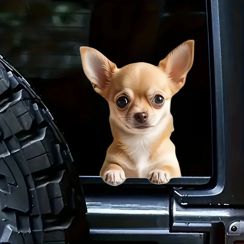 12x15cm Chihuahua 3D Effect Car Window Sticker Waterproof Material Accessories, Funny For Cars, Trucks, Motorcycles, Walls Decal