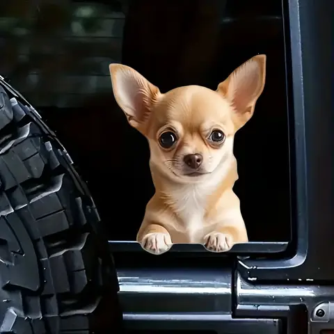 12x15cm Chihuahua 3D Effect Car Window Sticker Waterproof Material Accessories, Funny For Cars, Trucks, Motorcycles, Walls Decal