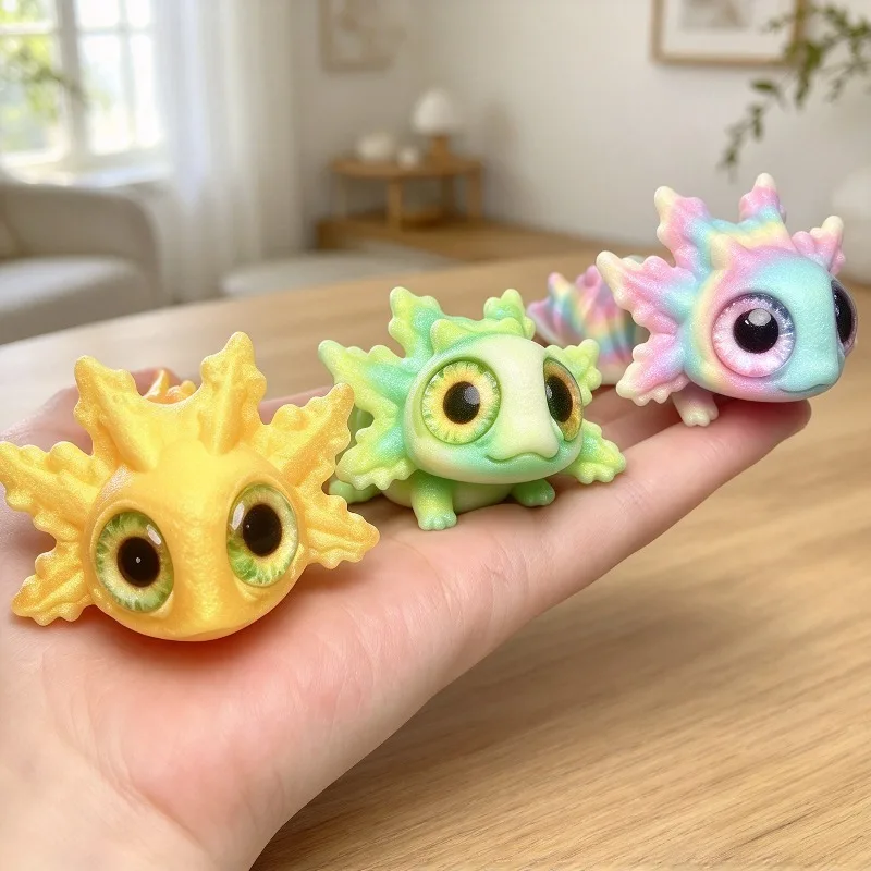 3D Printed Salamander Figures Animal Toys Multi-Joint Movable Simulation Eyes Fidget Toys Home Accessories Desk Decor Kids Gift