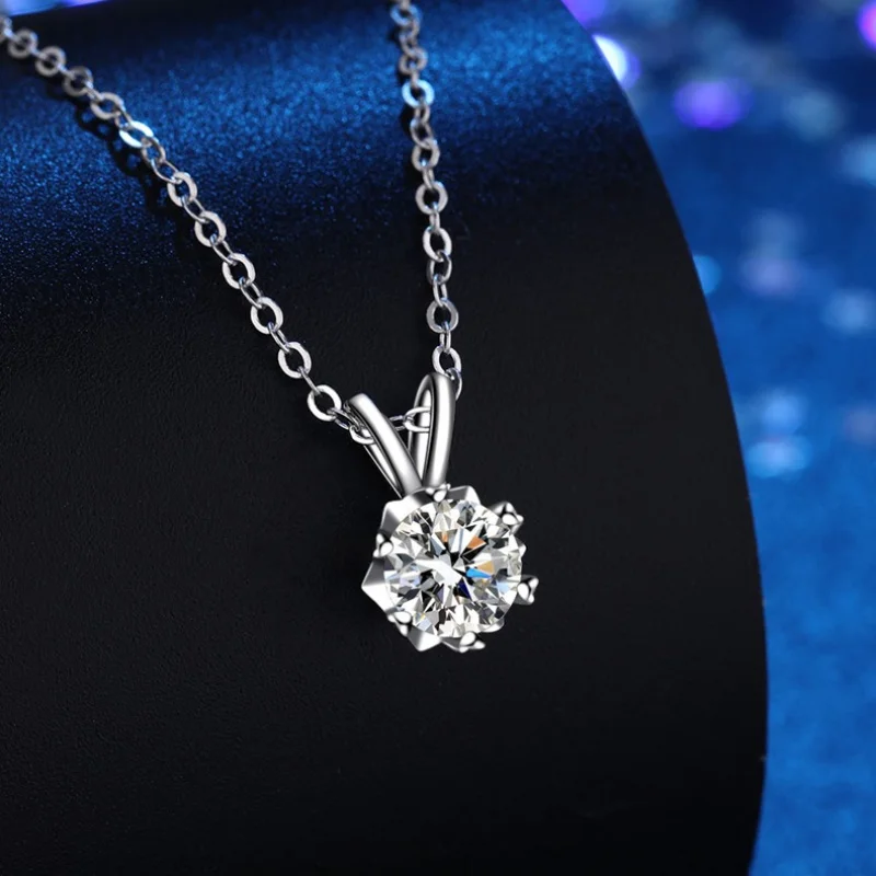 925Silver Moissanite Silver Necklace Bamboo Necklace Women's Pendant Light Luxury Six-Pointed Star Snowflake Clavicle Chain