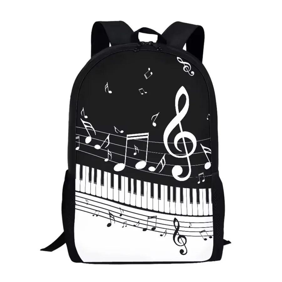 Piano Notes Black and White Pattern Large Capacity Student School Bags for Boys Girls Kids Bookbag Men Casual Shoulder Backpack