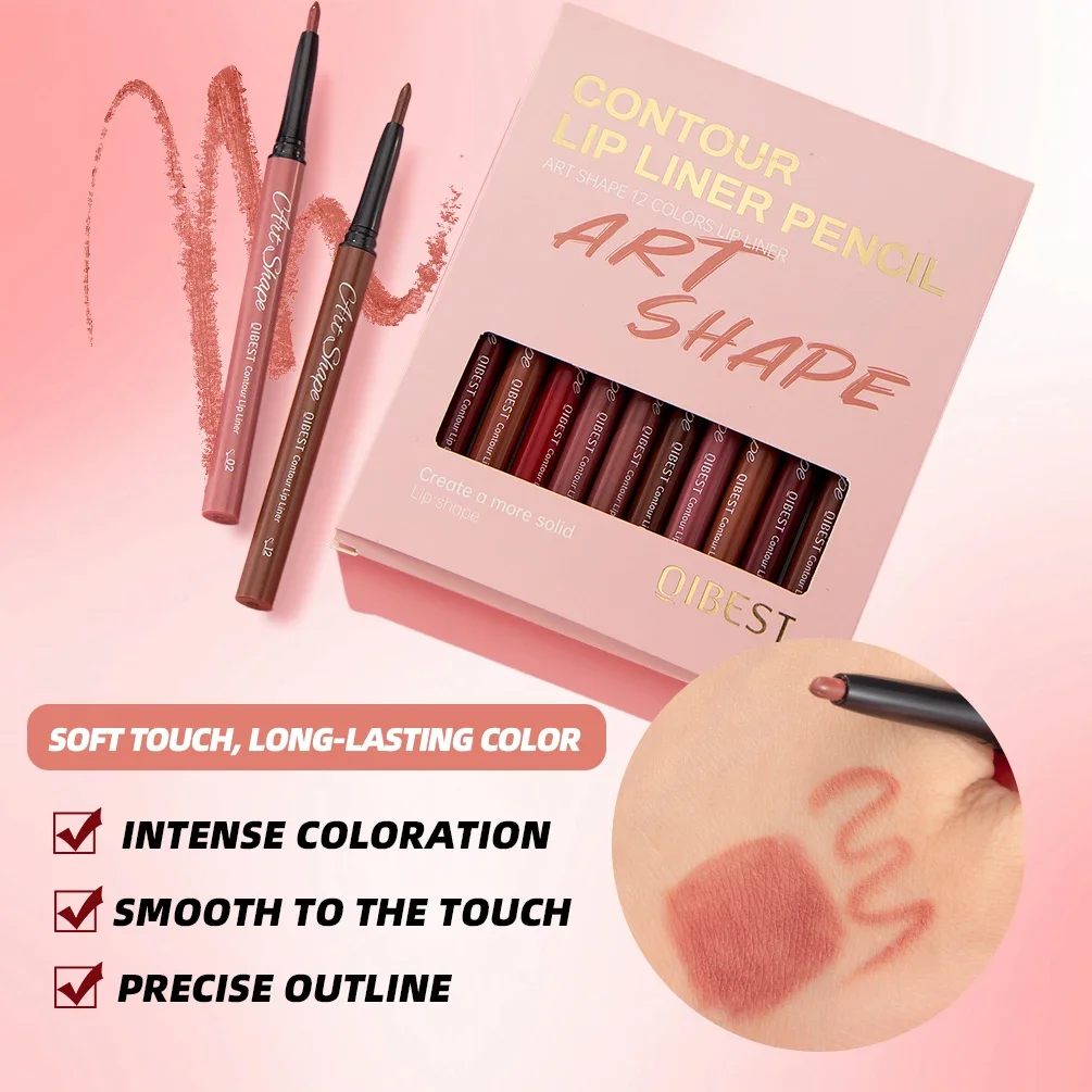 Qibest 12 لون ماتي مخطط الشفاه بطانة مجموعة مقاوم للماء غير ملطخة عارية اللون قلم أحمر الشفاه الثابتة طويلة الأمد الشفاه بطانة مجموعات