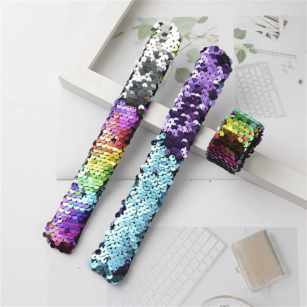 Little Mermaid Glitter Slap Wristband Reversible Paillette Clap Circle Toys Two-Color Colorful Mermaid Sequin Wristband