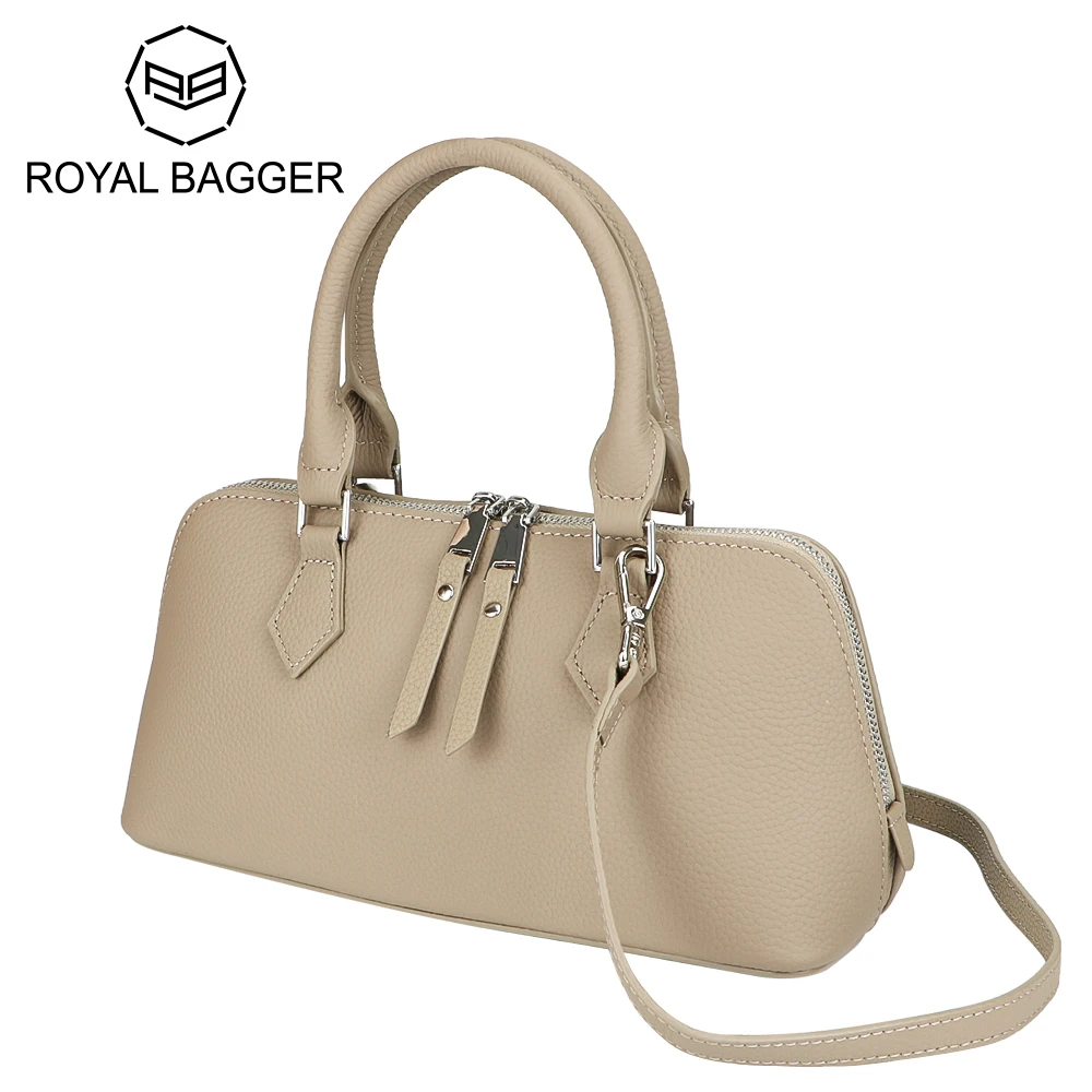 Royal Bagger Retro Genuine Leather Handbag, Minimalist Shoulder Bag, Large Capacity Women\'s Zipper Shoulder Purse 1623