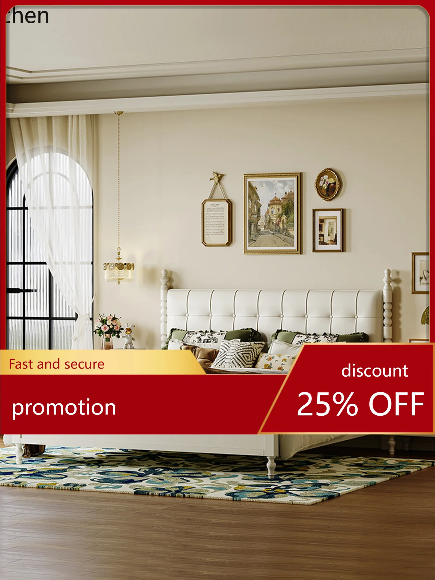 

ZML Solid Wood Bed Modern Simple Upholstered Master Bedroom Bed