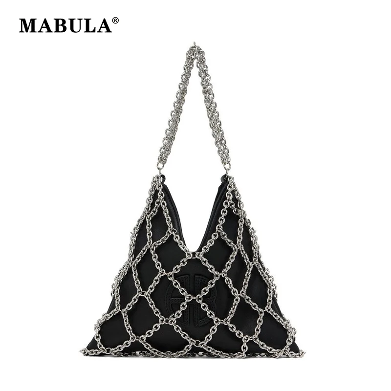 

MABULA Genuine Leather Knitted Chain Woman's Shoulder Bag Small Fashion Luxury Design Cow Leather Female Hobo Ladies Phone Purse