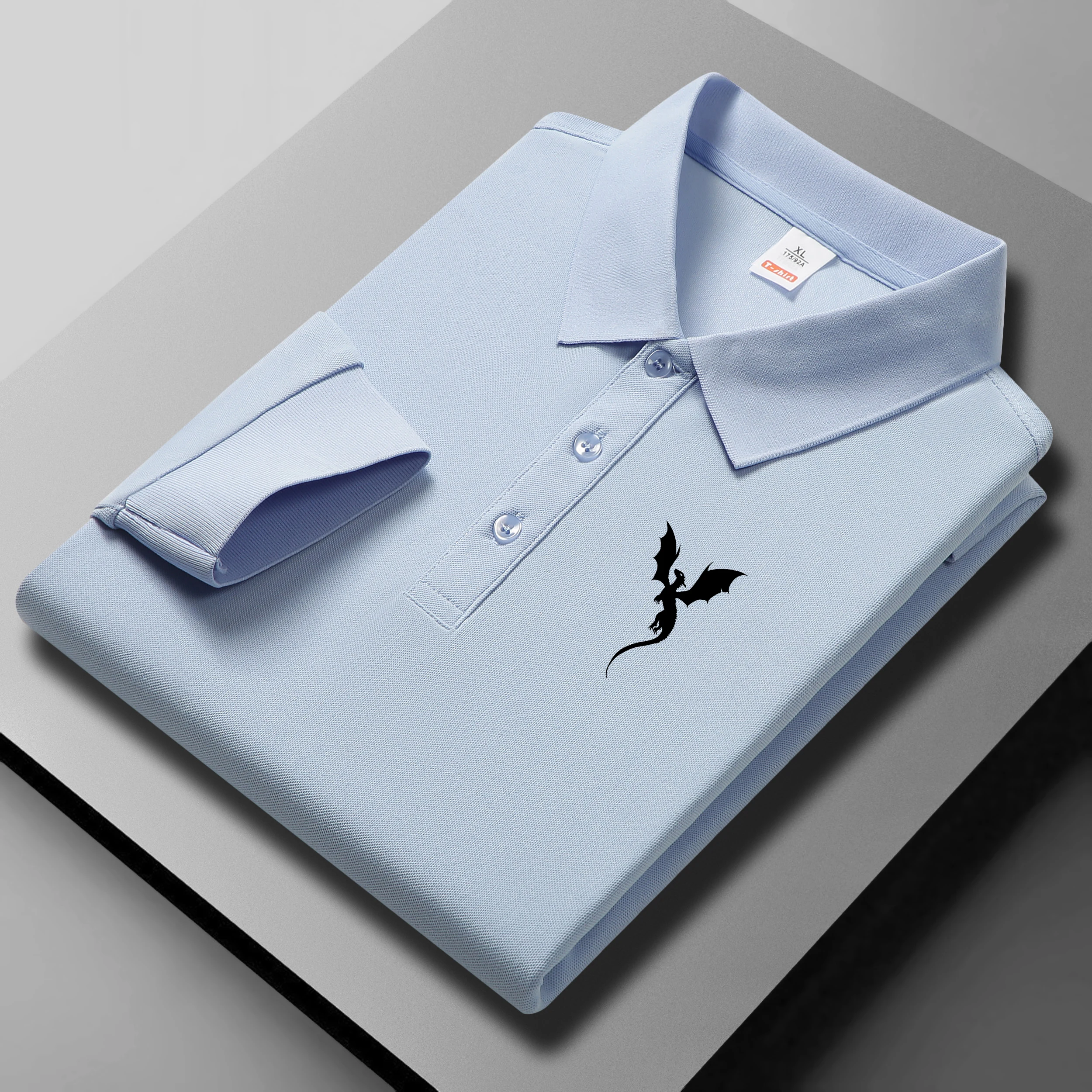 

Dragon Pattern Simple Pattern Revers Polo Shirt Men Autumn All-Match Shirts Trendy New Long Sleeve Mans Comfortable Business Tee