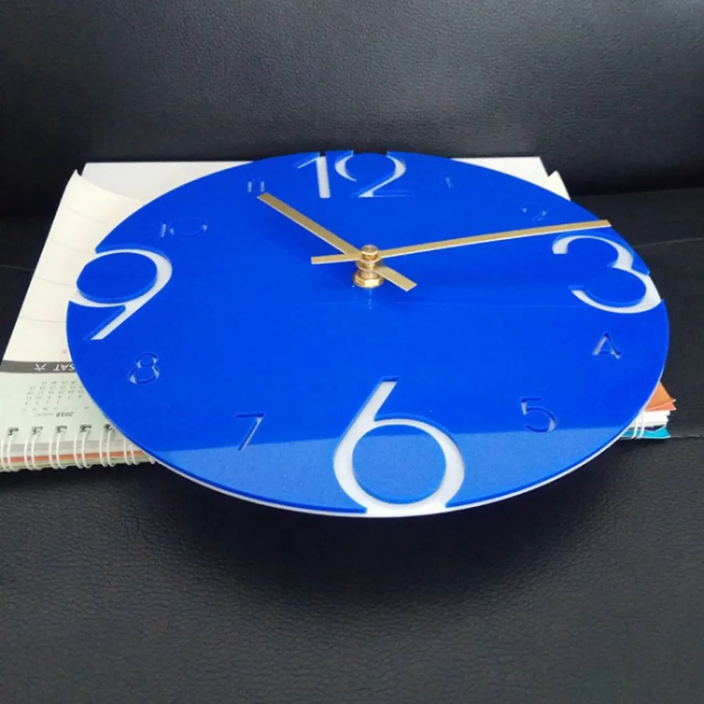 

Acrylic Wall Clock Blue Silent Movement Accurate Round Design No Ticking Easy Wall Mount Decorative Arabic Numerals Modern Style