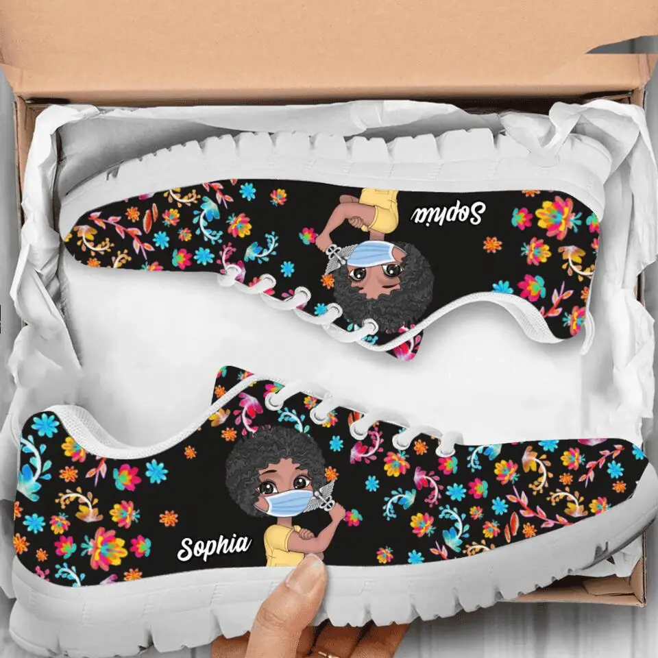 INSTANTARTS Fashion Physiotherapist Sneakers for Girls Black African Nurse Girls Pattern Flat Shoes Women Breathable Zapatillas