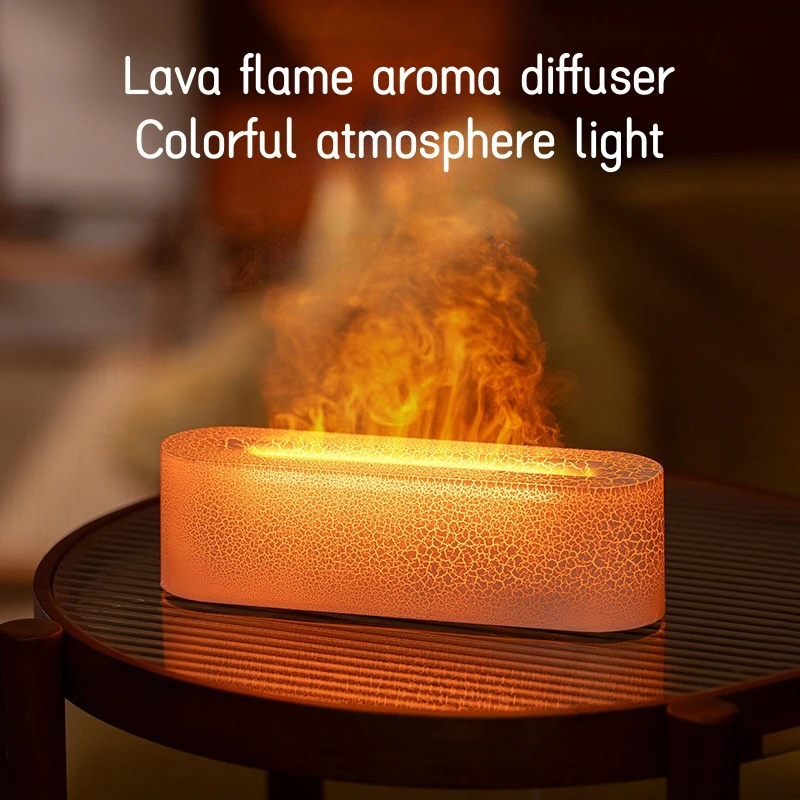 Lava Essential Oil Aroma Diffuser 150ML Desktop Air Humidifier Ultrasonic Mist Maker Fogger with Colored Flame Light for Bedroom