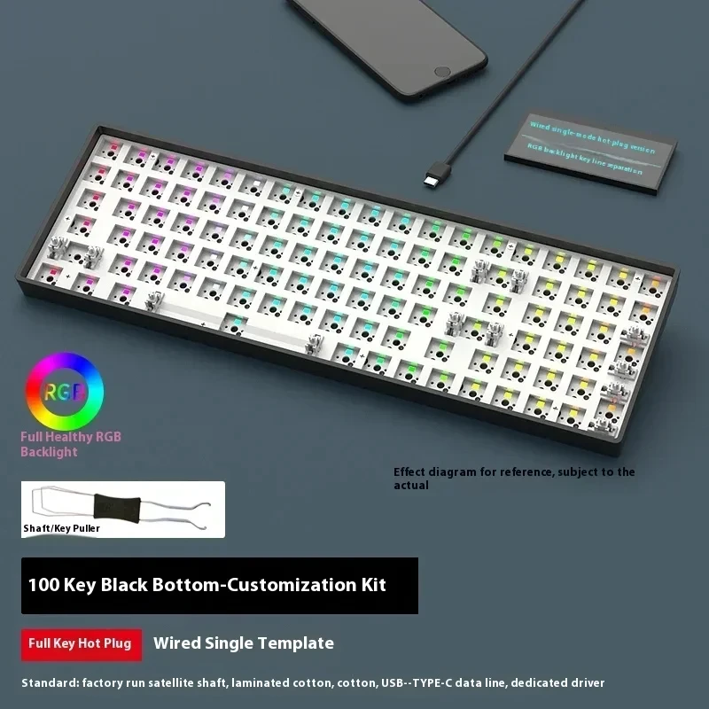 Imagem -05 - Teclado Mecânico com Fio Personalizado Kit Branco Personalizado Single Mode Rgb Gaming Esports Hot Plug 100 Key Dk100 Novo 2024