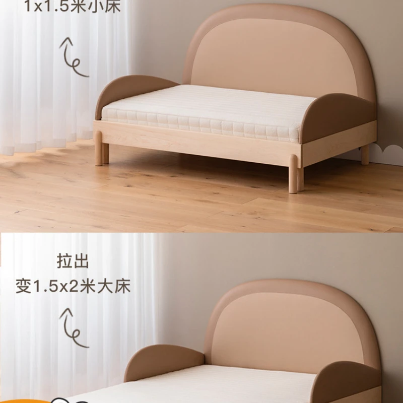 

Solid wood children's bed splicing and broadband guardrail telescopic pull sofa side bed for boys and girls