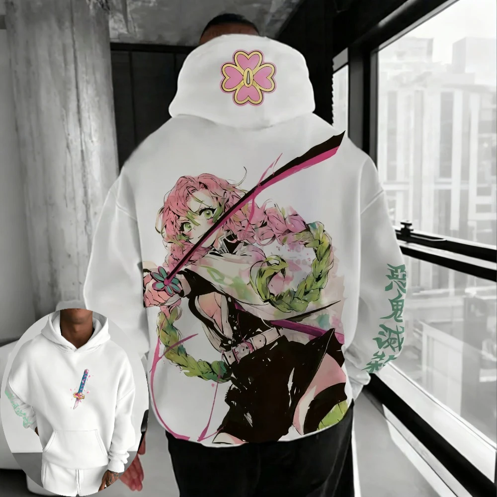 เสื้อฮู้ดผู้ชายดาบพิฆาตอสูร: คิเมทสึ โนะ ไยบะ มิตสึริ คันโรจิ อนิเมะ ฤดูใบไม้ผลิ ฤดูใบไม้ร่วง และฤดูหนาว เสื้อแขนยาวสำหรับเด็กผู้ชาย ชุดคู่พ่อแม่ลูก