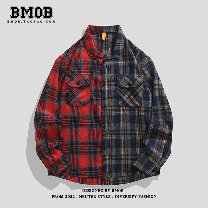 

Oversized Plaid Patchwork Blouses Vintage Streetwear Boyfriend Shirt For Ladies Ulzzang Harajuku Long Sleeve 2025 Blusas Tops
