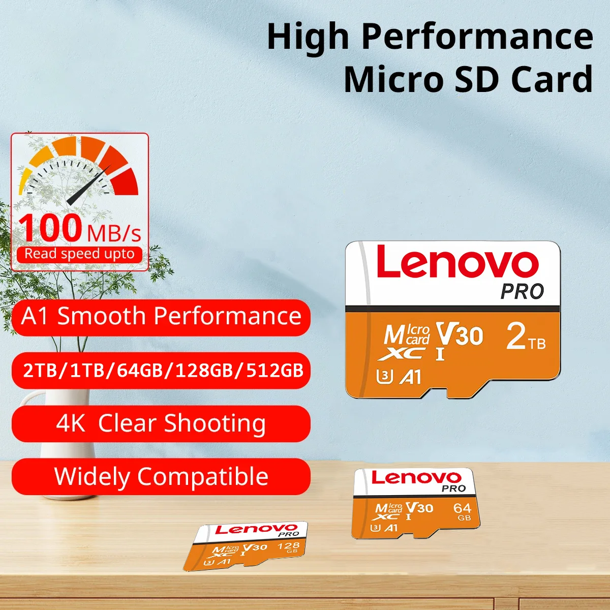 

Высокоскоростная карта памяти Lenovo Micro SD U3 SDXC 128GB 256GB 512GB 1TB 2TB - для камер видеонаблюдения, видеорегистраторов, дронов