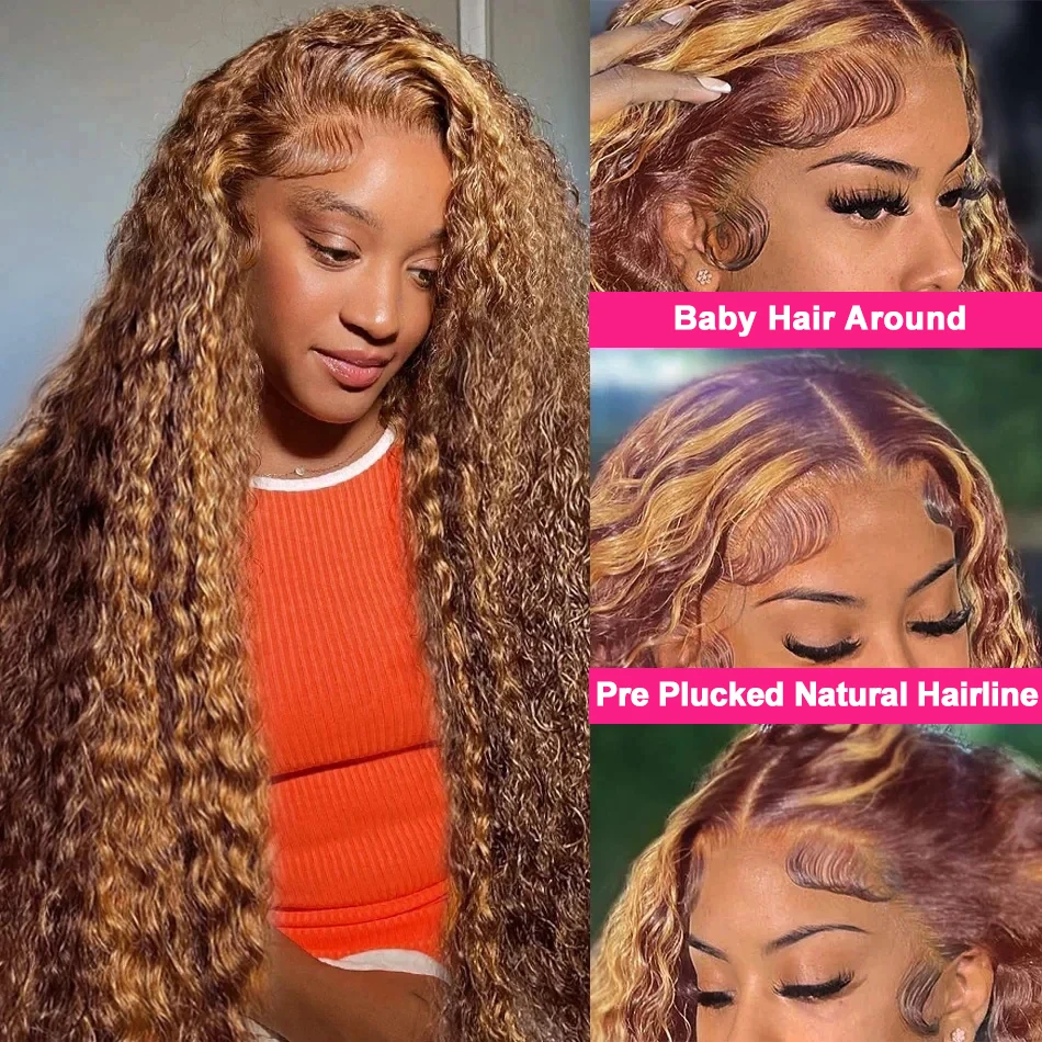 Highlight Ombre Deep Wave Lace Front Human Hair Wigs Brazilian Ombre Colored 13x4 13x6 Water Curly Lace Frontal Wigs For Women