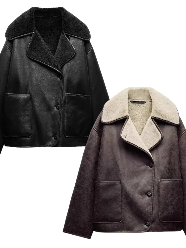 Jaet en simili cuir à col Double face pour femme, vêtement d'extérieur haut de gamme, sensation intercée, Sli Commute Sle