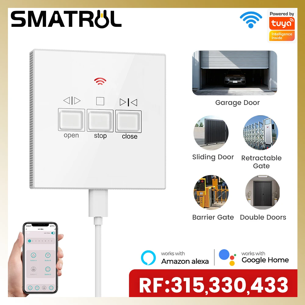 

Контроллер гаражных ворот SMATRUL, беспроводной переключатель Wi-Fi RF315/330/433 МГц, интерфейс Type-C, проводка не требуется, управление через приложение Tuya
