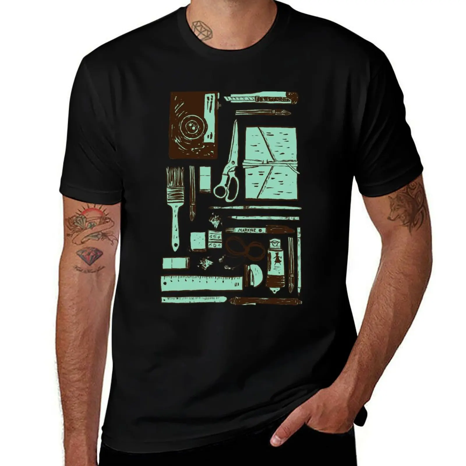 Artist tools pattern T-Shirt Casual Graphic Print Tee T-Shirt