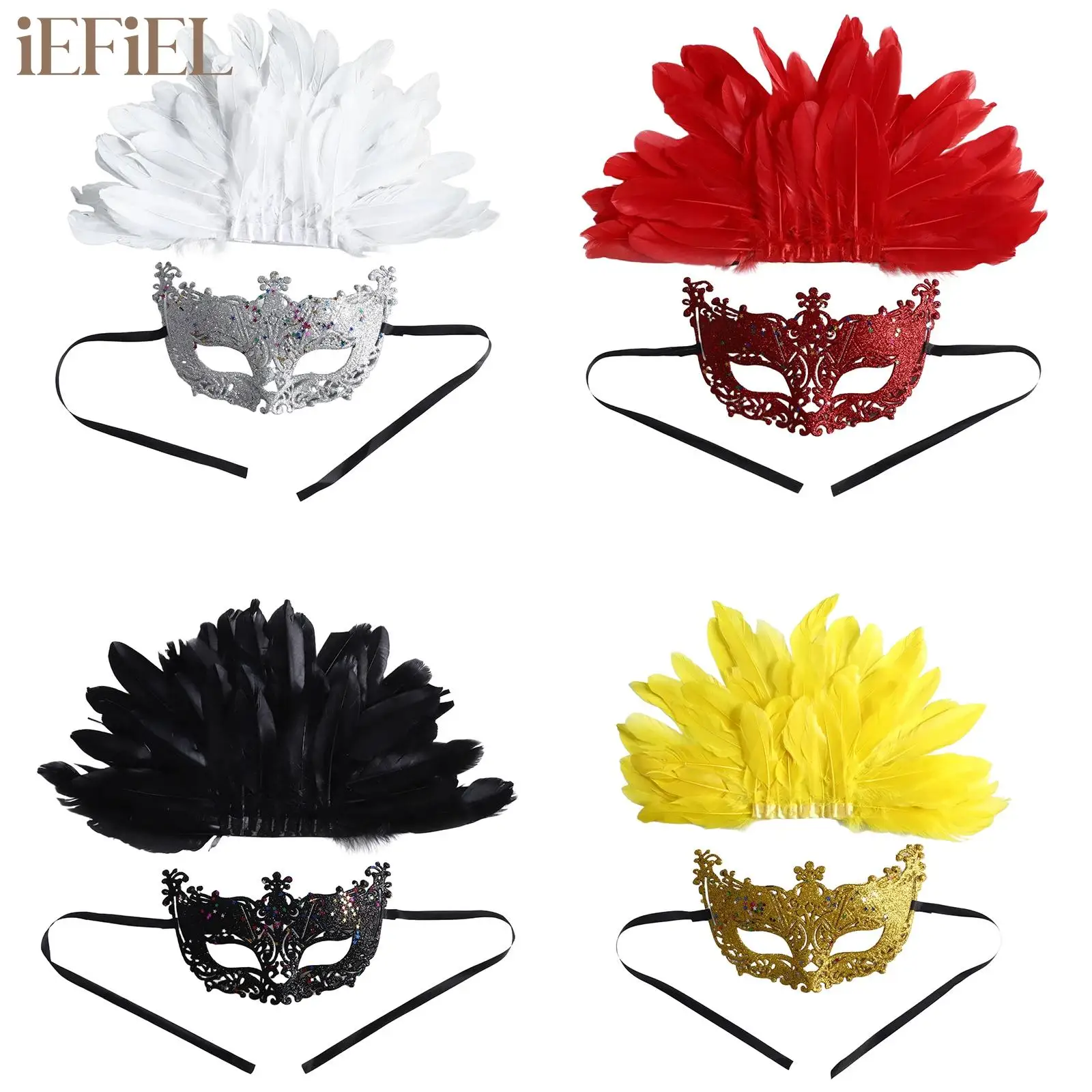 

Masquerade Ball Mask for Women Men Feathers Headwear Head Accessories Glitter Self-tied Ribbon Mask Cosplay Costume Party Props