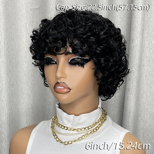 Imagen 2 del producto Peluca de cabello humano rizado, Bob corto con flequillo para mujeres negras, hecha a máquina, estilo Afro rizado, peluca diaria de aspecto Natural prearrancada