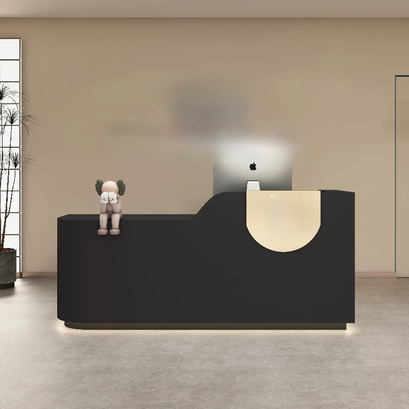 مكاتب الاستقبال المنحنية التنفيذية، أضواء LED بسيطة، مكاتب استقبال بار الشركة، أثاث تجاري فريد من نوعه من Mostrador