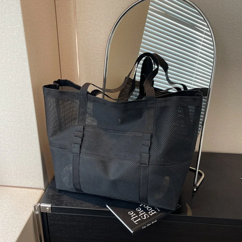 Bolso de hombro de malla de gran capacidad, bolso de mano para compras de verano, almacenamiento en la playa, estilo Instagram, bolso de mano informal ahuecado a la moda