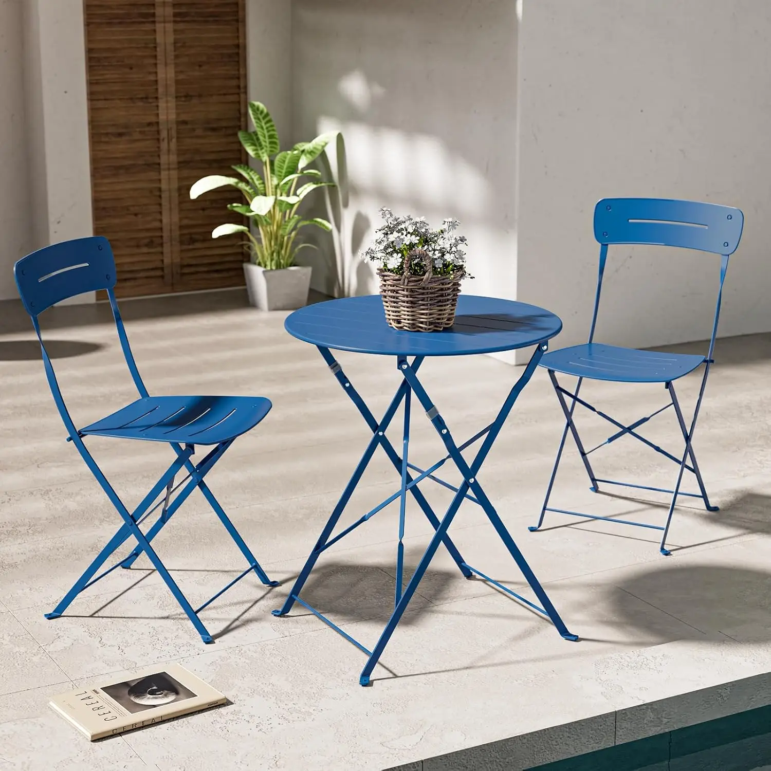 

Patio Bistro Set, Outdoor Colorful Premium Frame Folding Furniture Sets, 3-Piece Table and Chair Set Perfect For Home Garden