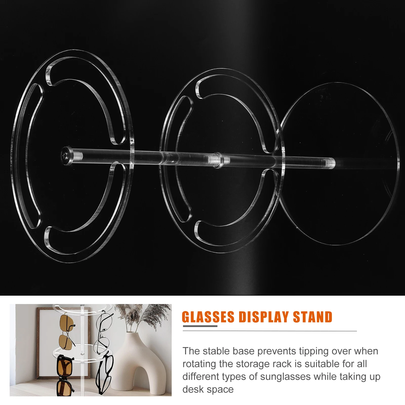 

2 Layer Acrylic Sunglasses 360 Rotating Display St Desktop Eyeglass Holder Black Double Tier Glasses Rack Storage ganizer