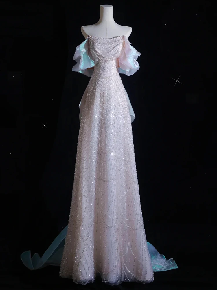 

Элегантное вечернее платье-русалка с блестящими пайетками для выступлений, торжественных мероприятий и экзаменов, розовое женское платье