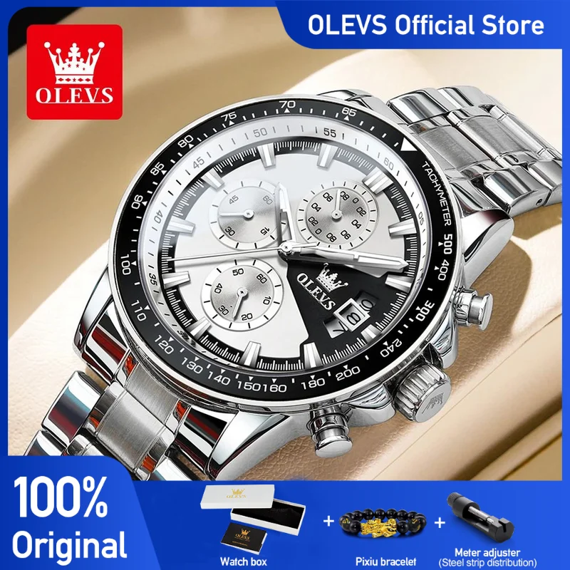 

Часы мужские Кварцевые водонепроницаемые из нержавеющей стали с хронографом и календарем