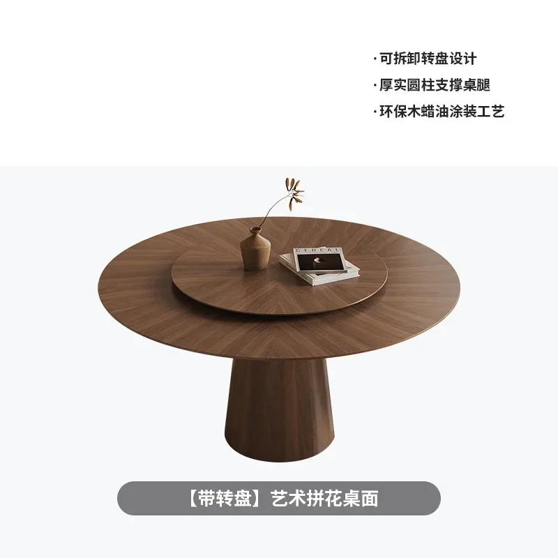 

French Vintage Solid Wood Round Table Small Unit Restaurant Round Table and Chair Black Walnut Round Table and Chair Combination