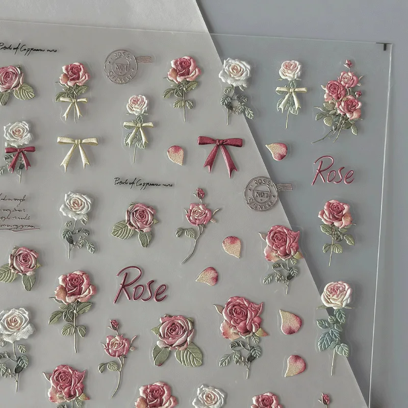 Matte Dried Rose Nail Stickers Flat Vintage Ins Style High Appeal Waterproof Self Adhesive for Nail Art Pen Decoration