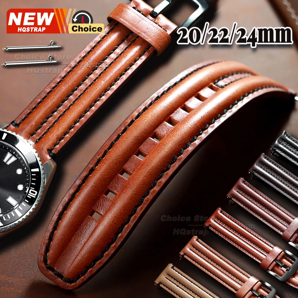 Bracelet de montre pour homme Double Bone, 20 mm, 22 mm, 24 mm, en cuir, à libération rapide, pour montre intelligente, bracelet Seiko, bracelet Rolex, bracelet étanche
