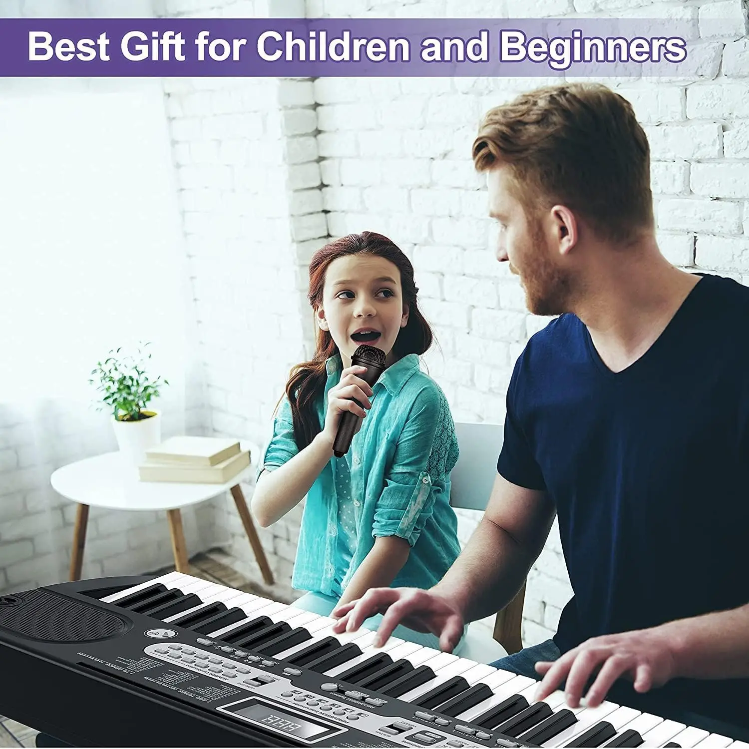 61 Key Beginner Digital Piano Keyboard Set with Stand Bench Microphone Headphones Music Rest Multiple Tones Rhythms Demo Songs Home Practice