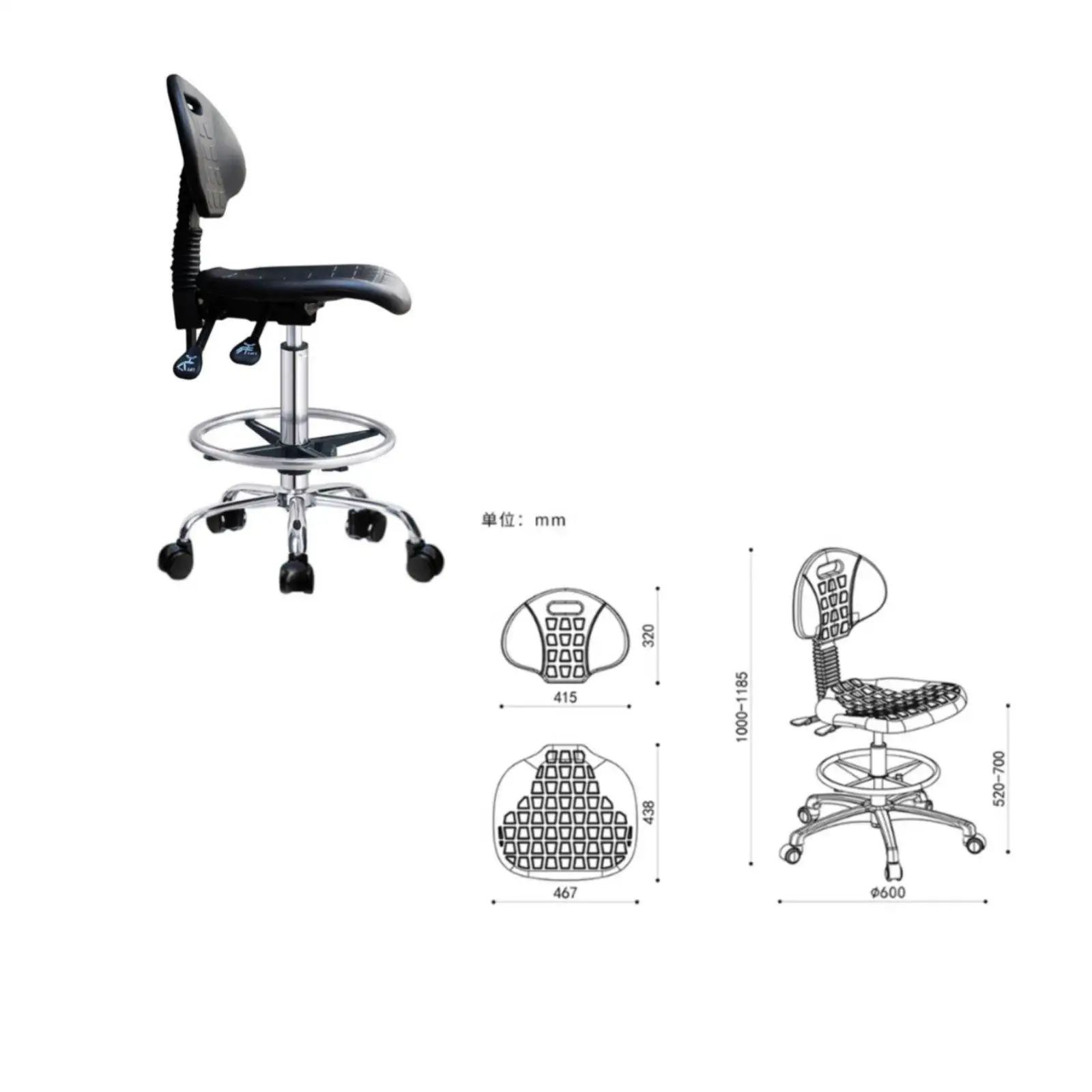 Anti-static Rolling Chair Ergonomic Seating Adjustable Office Chair with Wheels for Electronics and Cleanroom Tasks