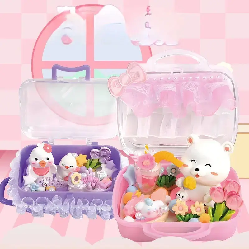 New DIY Miniature Landscape Suitcase Craft Kit - Food Play Dessert Cake Simulation Cream Glue Kids Creative Handmade Toy Set