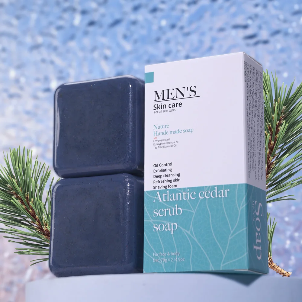 

140g Men's Atlantic Cedar Scrub Soap Rosemary Essential Oil Control Facial Cleansing Handmade Soap