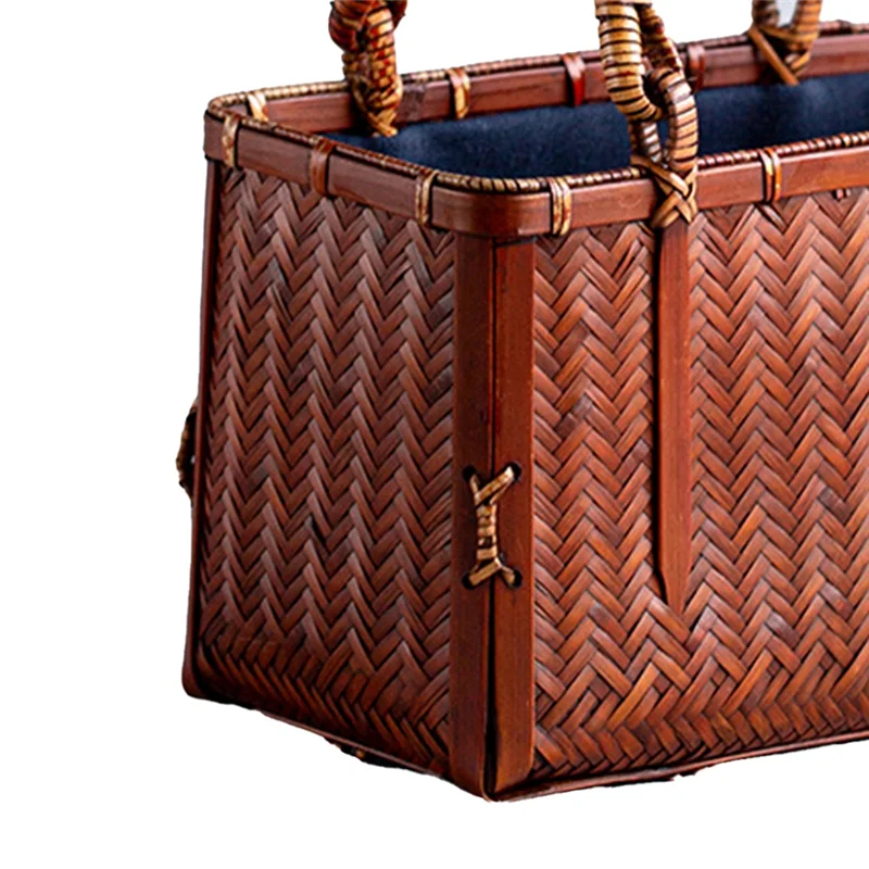 

Storage Bag Bamboo Woven Storage Bags Handmade Retro Basket Chinese Style Teacup Teapot Bags Travel Outdoor Tea Cozies