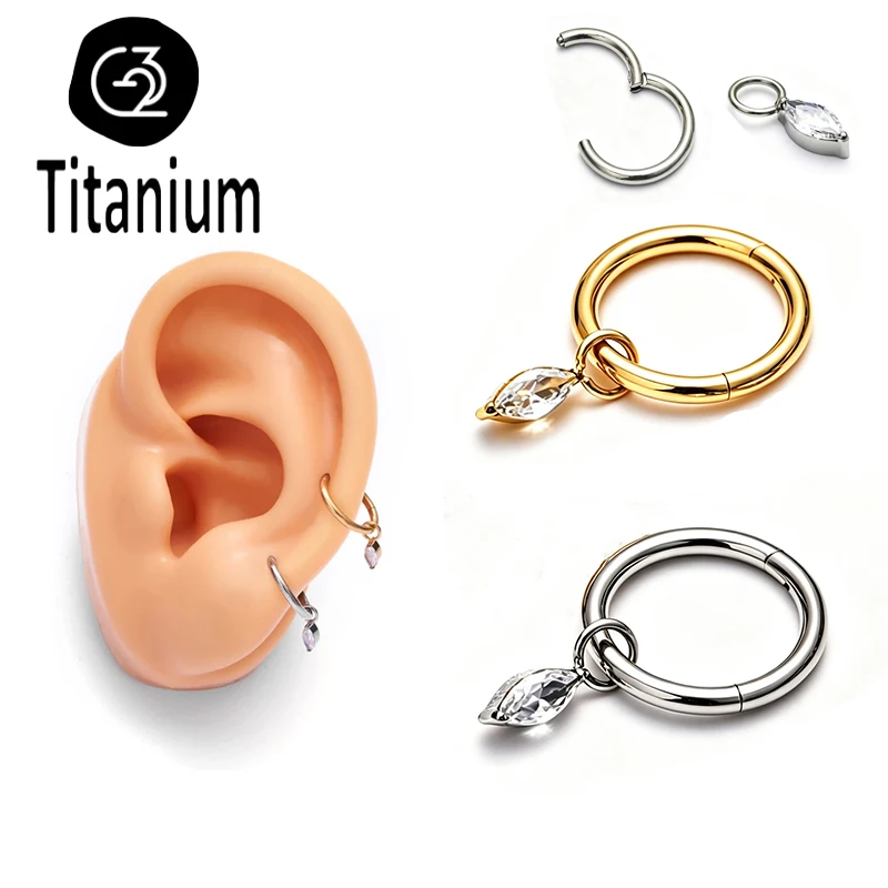 ASTM F136 Titanium Earring Closed Loop Pendant Horse Eye Nose Ring For women man Body Piercing Jewelry 16G Nasal Diaphragm Rings