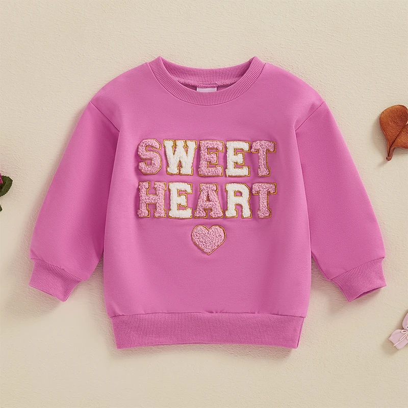 

Children s Girls Embroidered Heart Long Sleeve Crew Neck Sweatshirt Pullover Hoodie with Letter Detail Clothing for Kids