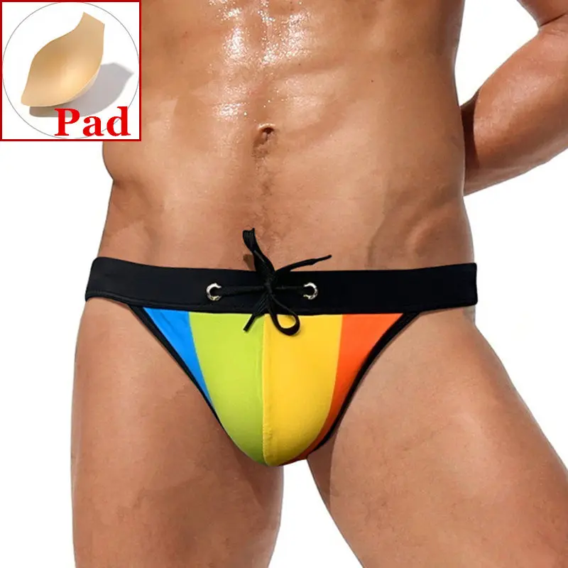 

Rainbow Bikini Swimwear Mens Swim Briefs Slip Push Up Tanga Sexy Gay Swimming Trunks For Bathing Suit Beach Shorts 2023