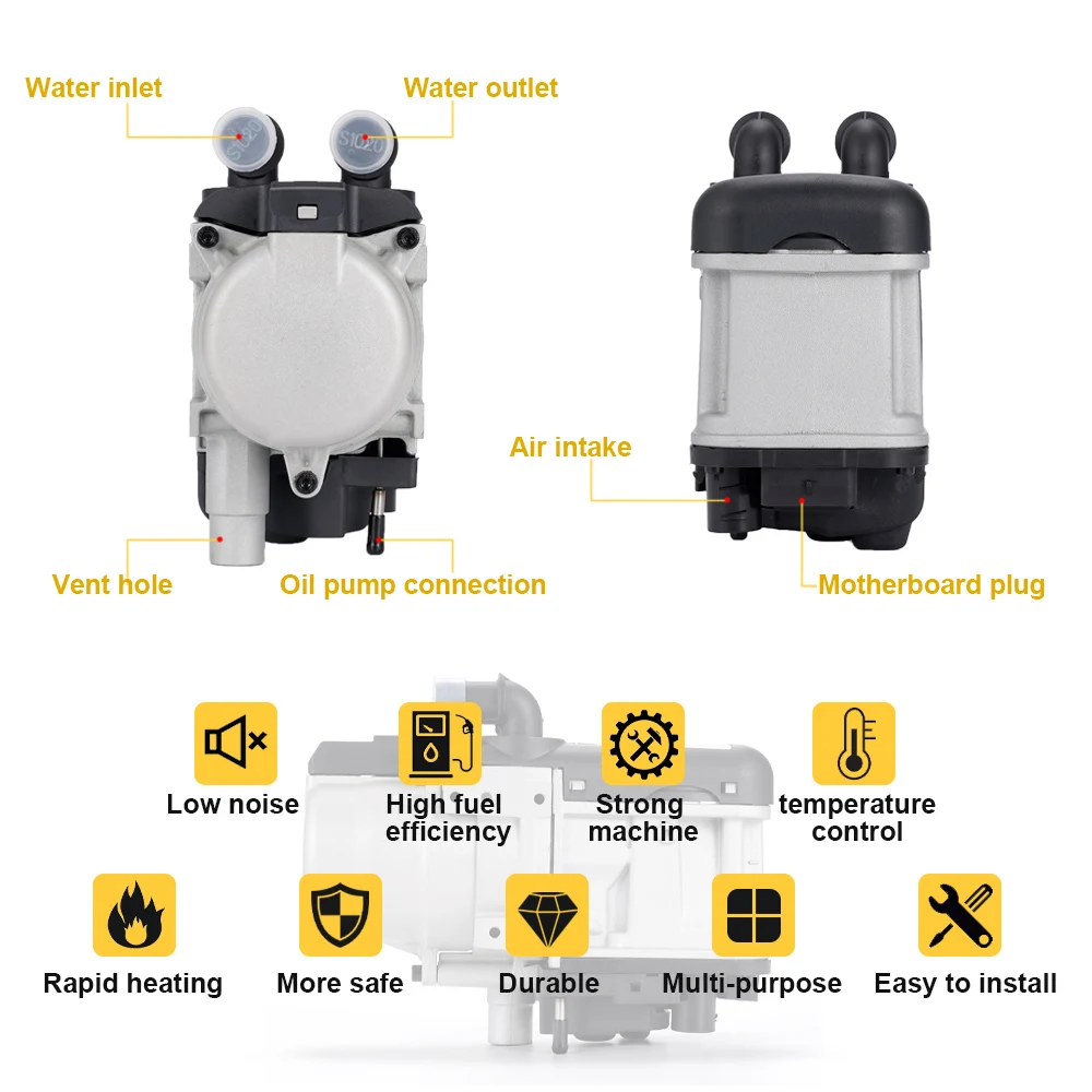 범용 가솔린 에어 히터, 무선 리모컨 LCD 모니터 및 물 배관, 모터 디젤 가솔린, 12V